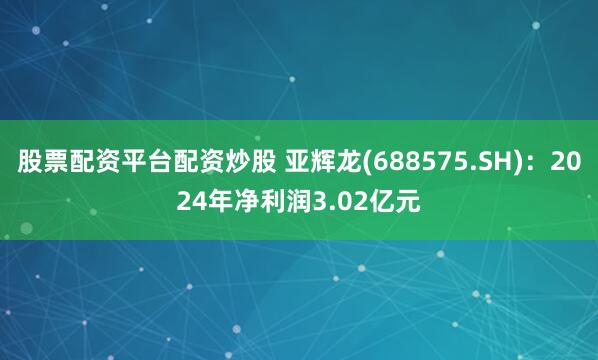 股票配资平台配资炒股 亚辉龙(688575.SH)：2024年净利润3.02亿元